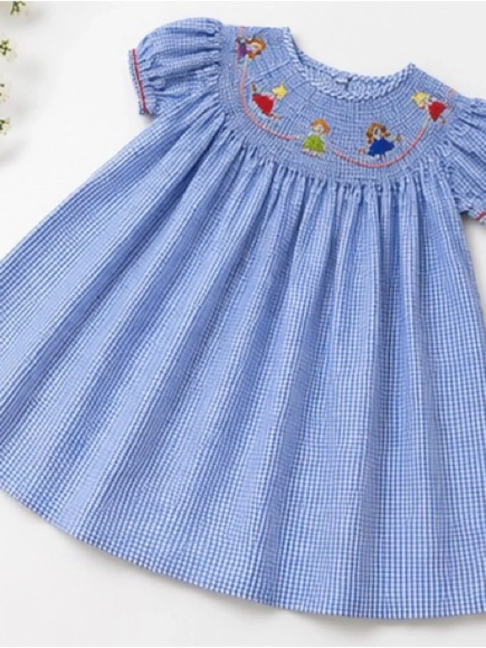 KIDS by M.E. Hand Smocked Jump Rope Bishop Dress Blue Gingham 18M Heirloom